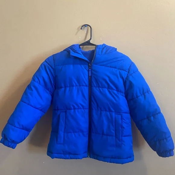 Swiss Tech Boys Puffer Jacket size 8 Medium vibrant blue zip up hooded - Picture 2 of 6